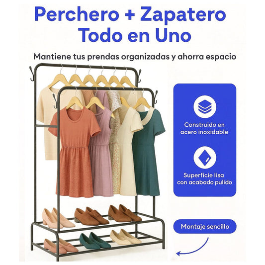 Organizador 2 en 1 ® : Perchero + Zapatero Todo en Uno — Orden sin Esfuerzo
