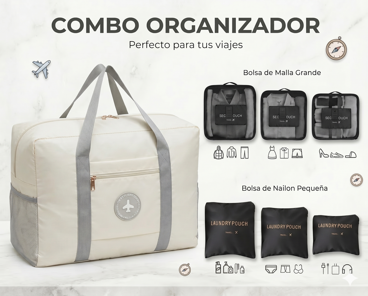 Organizadores de viaje x6+  bolsito viajero