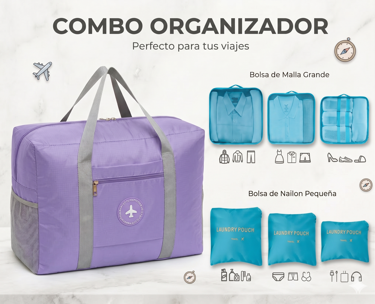 Organizadores de viaje x6+  bolsito viajero